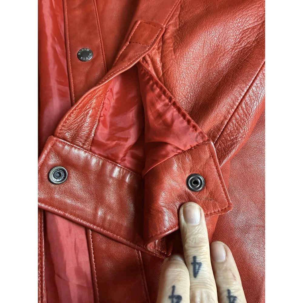 David Hayes Red Leather Shirt Jacket Snap Front Chest Pockets Mens XL - Picture 15 of 16